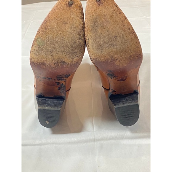 VTG Justin Tan Leather Western Cowboy Boots Pointed Toe Stacked Womens Heel  8 - Picture 3 of 12
